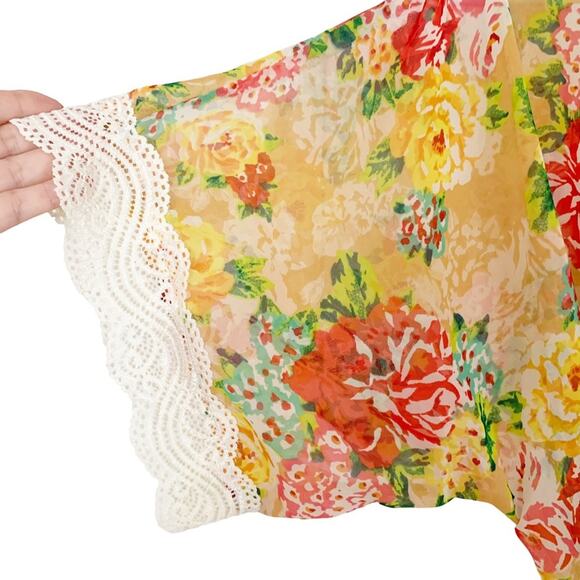 Angela Tomiye Hawaiian Floral Short Sheer Kimono Robe Coverup One Size - Picture 4 of 5